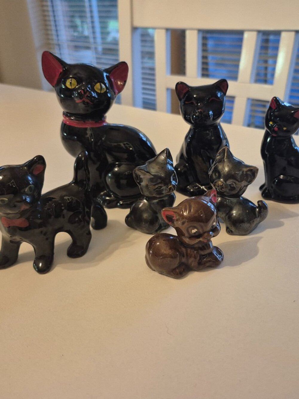 Black Cat Redware Figurine Lot of 7 Glazed Vintage 50-60s Japan Spooky